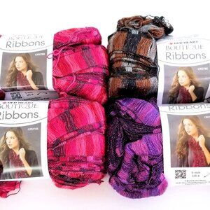 Red Heart Boutique Ribbons Yarn Mixed Lot 4 Skeins Rosebud Aurora Marble